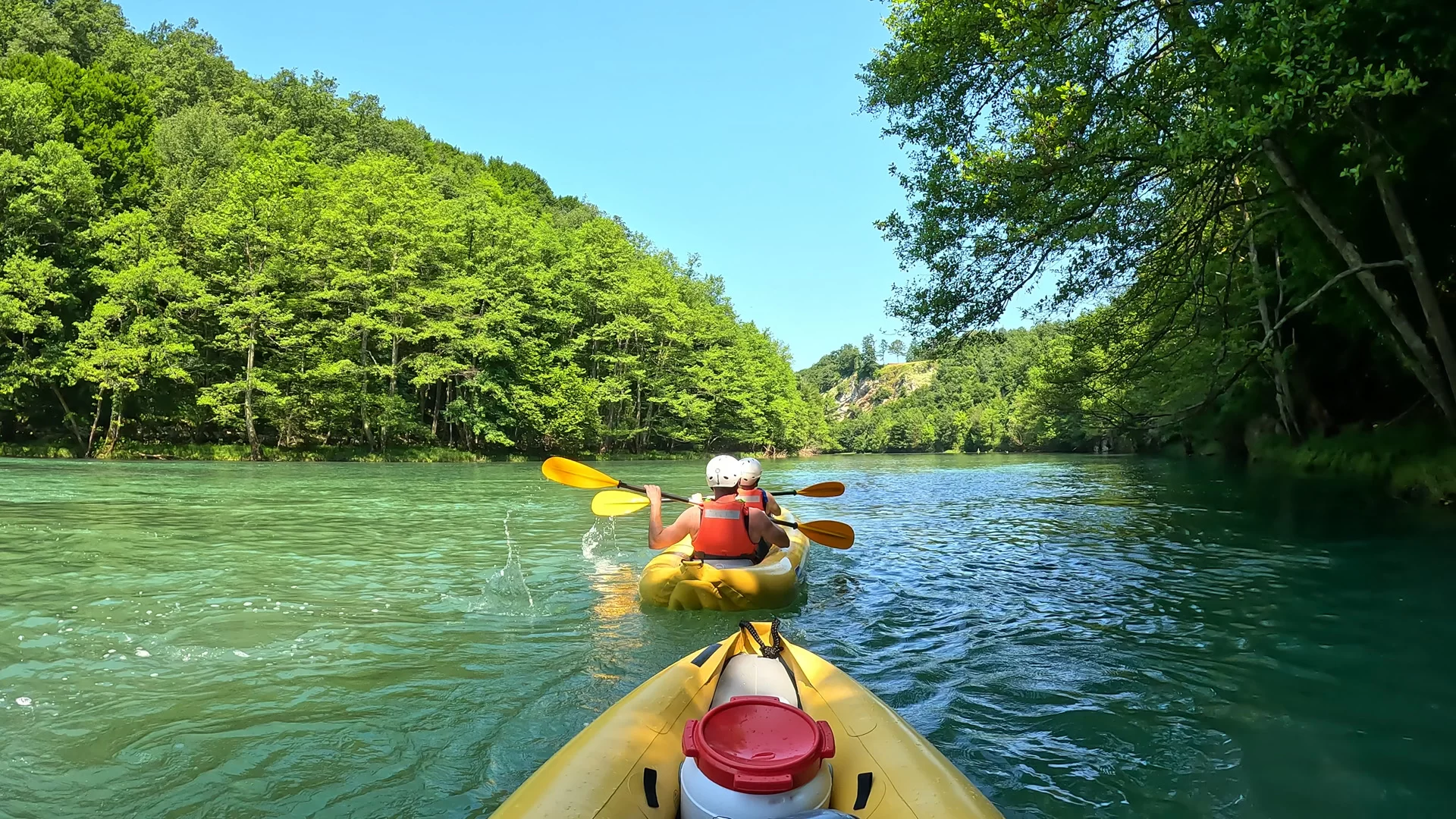 Kayak safari tour on Mreznica River, a nature adventure near Rastoke and Plitvice Lakes.