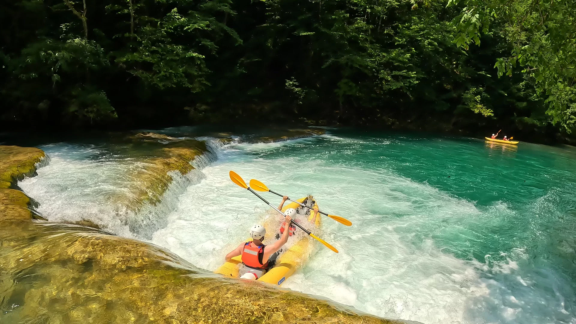 Kayak safari tour on Mreznica River, a nature adventure near Rastoke and Plitvice Lakes.
