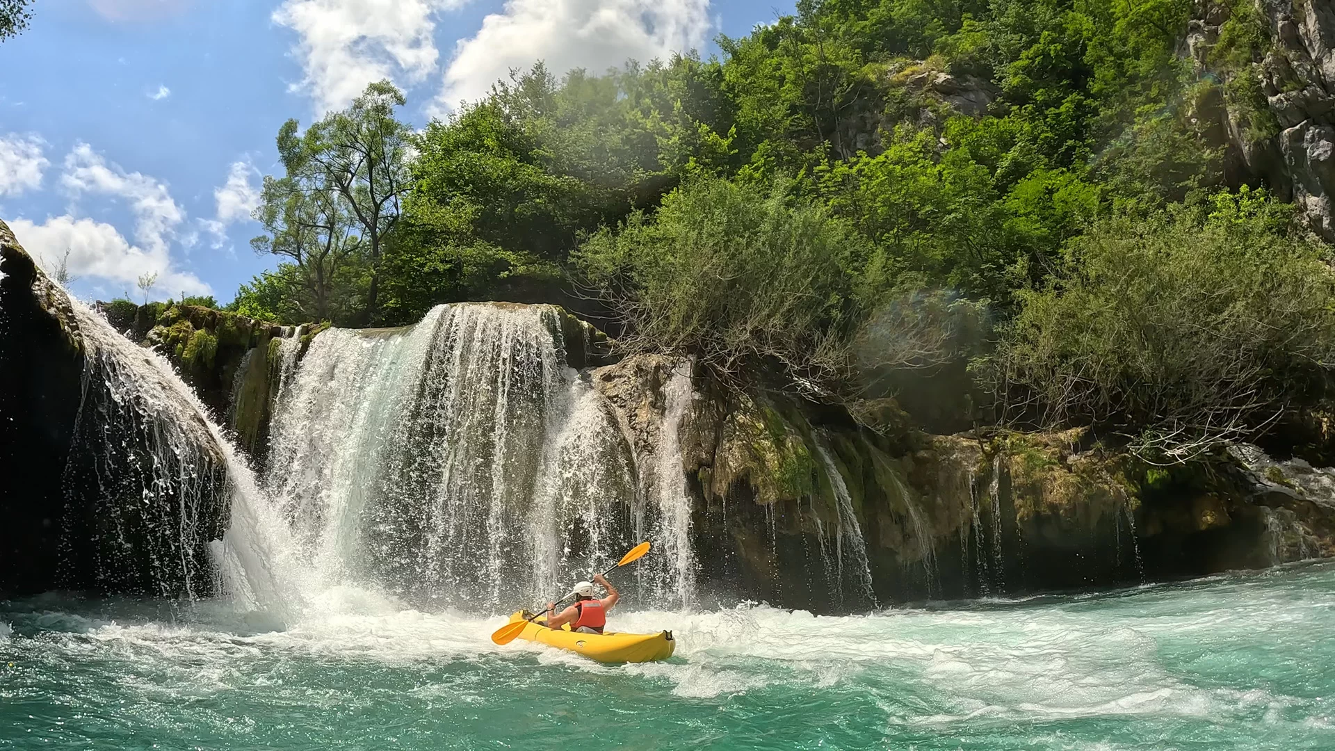 Kayak safari tour on Mreznica River, a nature adventure near Rastoke and Plitvice Lakes.
