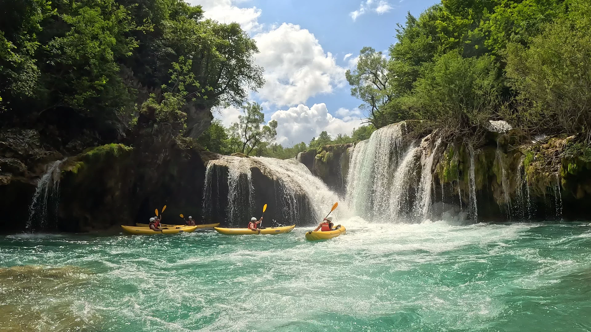 Kayak safari tour on Mreznica River, a nature adventure near Rastoke and Plitvice Lakes.