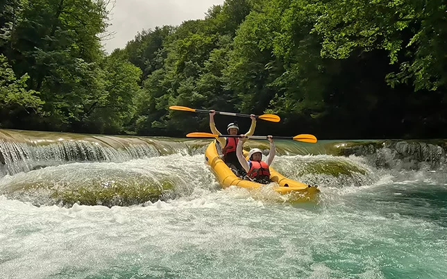 Kayak safari tour on Mreznica River, a nature adventure near Rastoke and Plitvice Lakes.