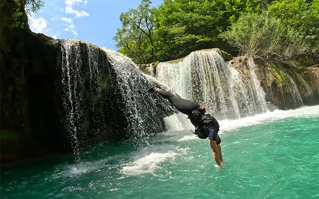 Kayak safari tour on Mreznica River, a nature adventure near Rastoke and Plitvice Lakes.