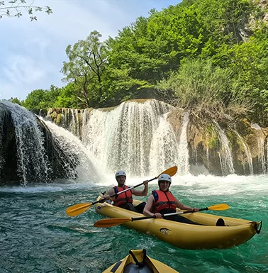 Kayak safari tour on Mreznica River, a nature adventure near Rastoke and Plitvice Lakes.